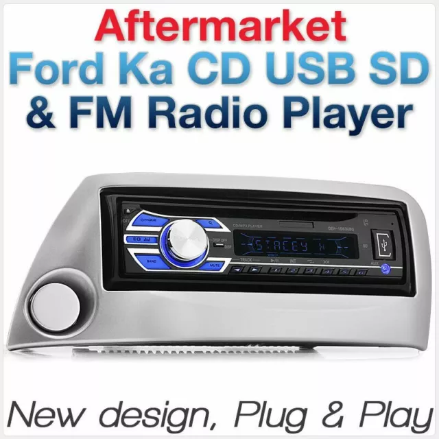 Kit de montaje de radio panel facial estéreo para automóvil Ford KA individual 1 DIN plateado USB