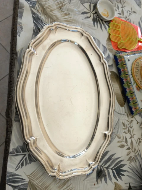 Grand Plateau Ovale En Métal Argenté - Orfèvre Fraget - Époque Art Déco