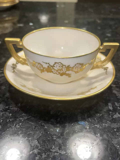 Antique American Belleek Lenox Double Handle TeaCup & Saucer