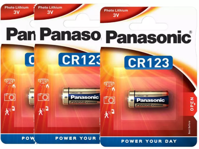 3 x Panasonic CR123 CR17345 CR123A Lithium Photo Batterie 3V im Blister