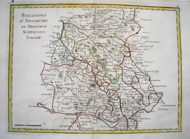 Annaburg Schweinitz Jessen Torgau   Landkarte  Kupferstich Le Rouge 1757