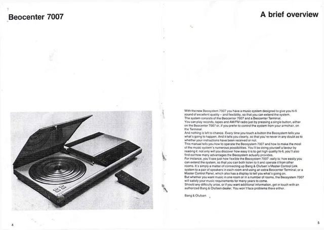 Operating Instructions for Bang Olufsen Beocenter 7007