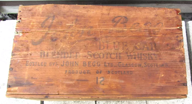 Vintage John Begg Blue Cap Scotch Whisky Wooden Crate Box Scotland NY Import