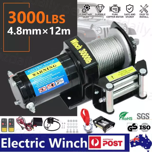 Electric Winch 12V Winch 3000LBS Synthetic Rope Wireless BOAT ATV UTV Boat New