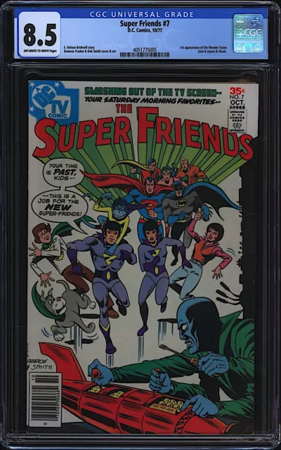 Super Friends #7 CGC 8.5 DC 1977 1st Wonder Twins Gleek