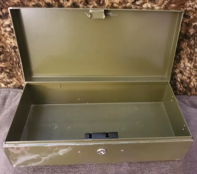 Vintage ASCO Art Steel Co New York OD Olive Drab Metal Safe Deposit Box NO KEY
