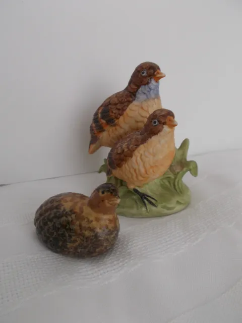 Vntg Lot of 3 Ceramic Japan Quail Grouse Partridge Upland Ground Birds Figurines