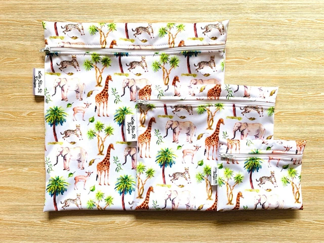 Wet Dry Reusable Nappy Bag Food Snack Storage Bag AUS MADE Safari