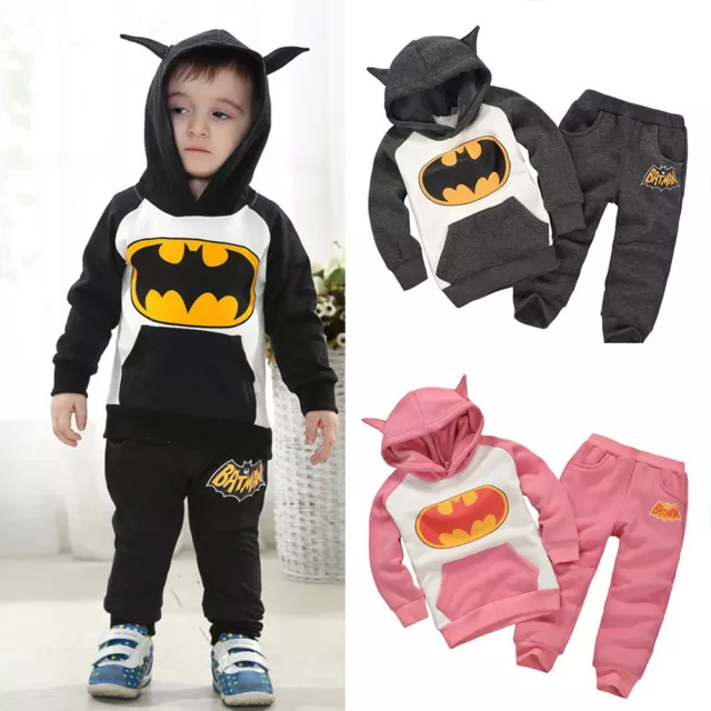 Kids Boys Girls Batman Tracksuit Hoodies Sweatshirt Tops Pants Outfits Cloth