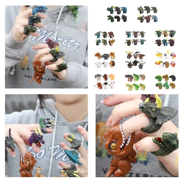 6 Pcs Finger Puppets Rings Interactive Toy Simulated Dinosaur Wildlife Rings 2