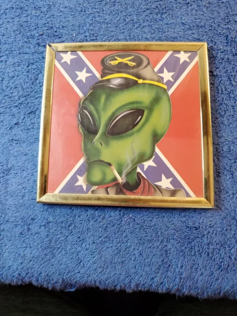 Vintage Alien Smoking a Cigarette with Hat  6” by 6” Framed print