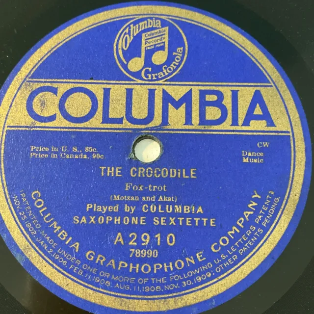 Columbia Saxophone Sextette 78 rpm COLUMBIA A2910 The Crocodile JAZZ 1920 V+