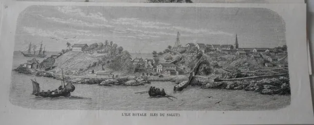 Gravure 1860 - L'Ile Royale Iles du Salut