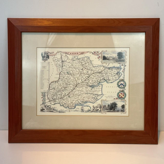 Map of Essex Framed 18" x 15" Beautiful Wooden Red Frame Vintage