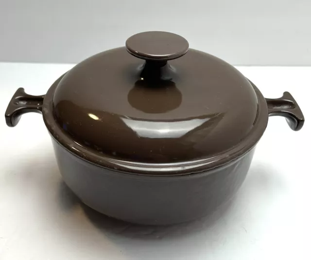 Vintage Le Creuset #17 Brown Enzo Mari La Mama Cast Iron Dutch Oven France w/Lid