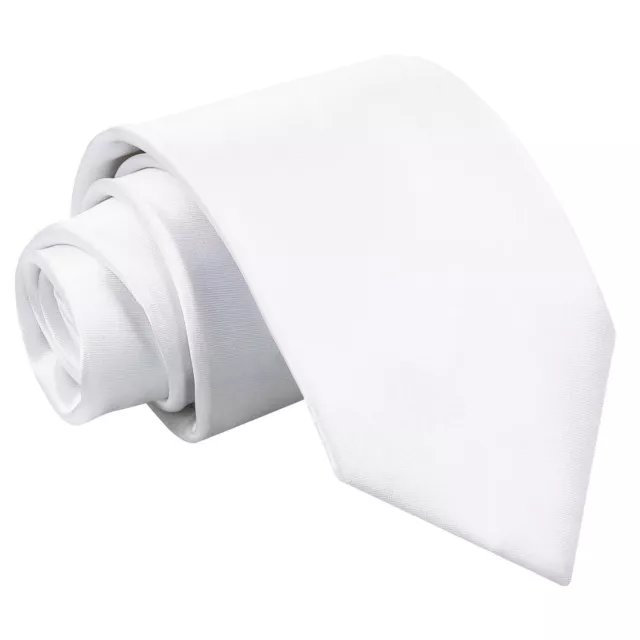 White Mens Tie Satin Plain Solid Formal Wedding Classic Necktie by DQT