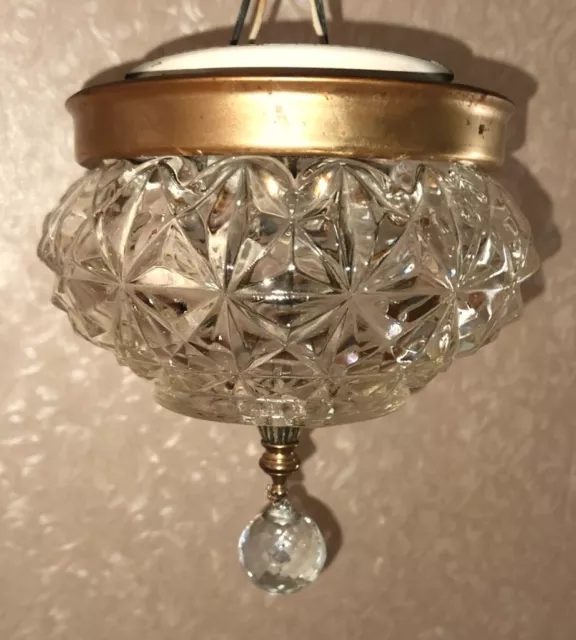 VTG DECO ERA GLASS SHADE FLUSH MOUNT CHANDELIER CEILING FIXTURE 1930's