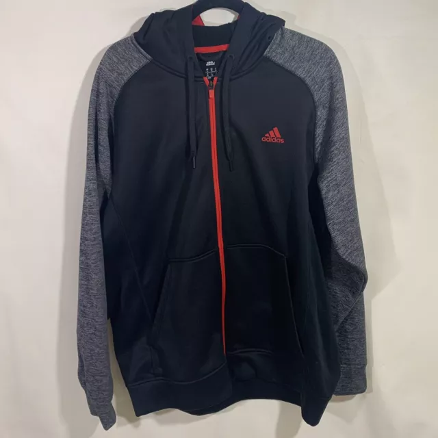 Men’s Adidas Climawarm Hoodie Size Xl Black Gray Heathered Red Full Zip