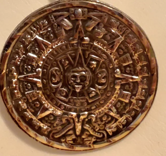 Vintage Sterling Silver 925 Hecho En Mexico Aztec Calender Pendant/Brooch