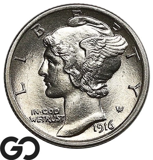 1916 Mercury Dime, Full Split Bands, Lustrous Superb Gem BU++ ** Free Shipping!