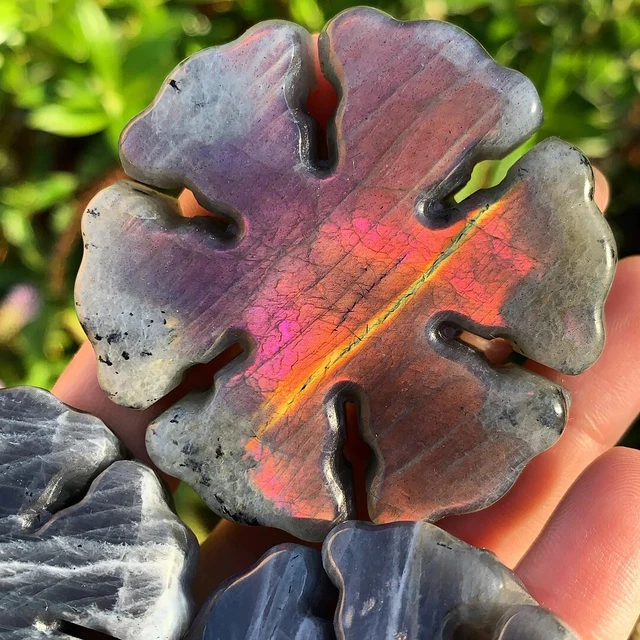 Natural Labradorite Snowflake Healing Crystal Gemstone Carving 3