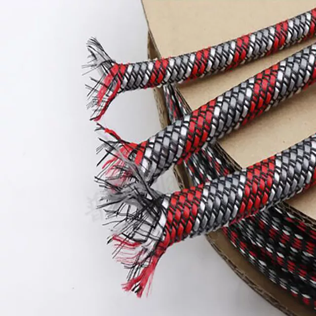 Red/Gray/White PP Cotton&PET Expandable Braided Sleeving Cable Wire Sheath DIY