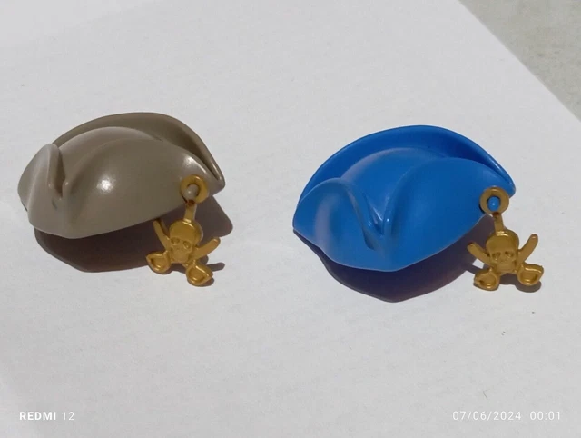 2 Tricornes Gris Pour Figurines PLAYMOBIL - Pirates, Bateau, Médiéval