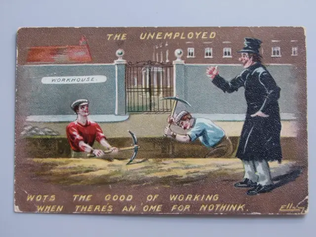 Postcard, Comic, Ellam, The Unemployed, Workhouse, Men Digging Road...G