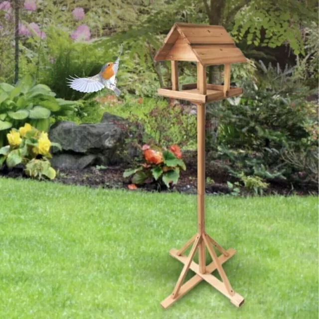 Wooden Bird Feeder Table Feeding Station House Traditional Outdoor Decor