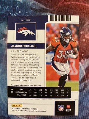JAVONTE WILLIAMS 2021 Panini Contenders Rookie Ticket On