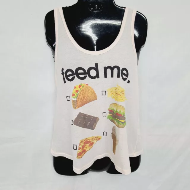 Wildfox Tank Top Size S Womens Pink Shirt Feed Me Graphic Racos Pizza Chocolate