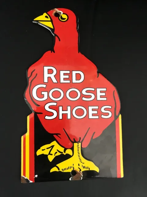 Vintage Enameled Red Goose Shoes Sign - EA fc