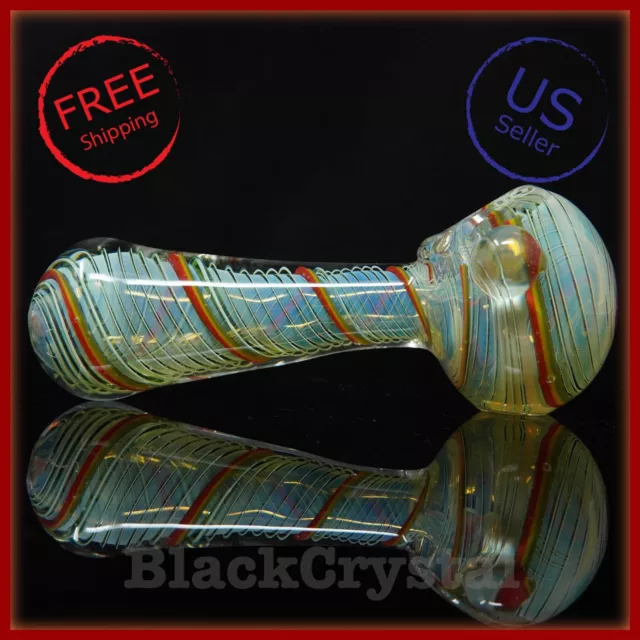 5 in Handmade Thick Heavy Green Rainbow Swirl Tobacco Smoking Bowl Glass Pipes