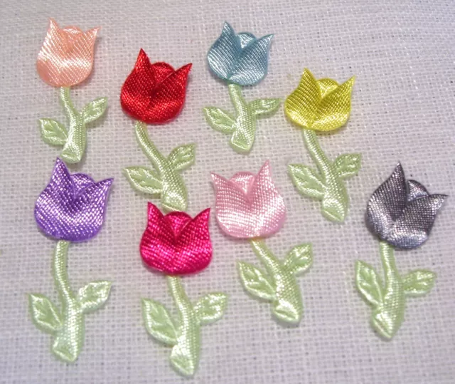 LOT 4 APPLIQUES Embellissement FLEUR TULIPE sur TIGE 30 mm SCRAPBOOKING CARTERIE