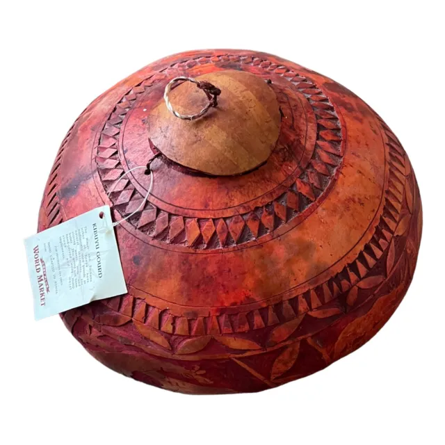 World Market Kibuyu Gourd Kenya Hand Carved Animals Decorative 13” NEW NWT
