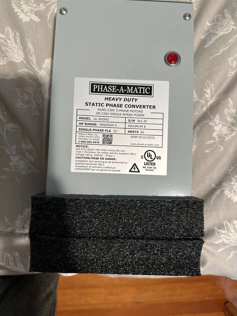Phase-A-Matic Phase Converter Ul-900Hd 4-8 Hp 220 Vac