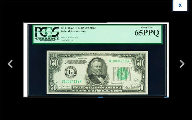 CHICAGO RARE Fr. 2106-G $50 1934D Federal Reserve PCGS GEM NEW 65 PPQ.