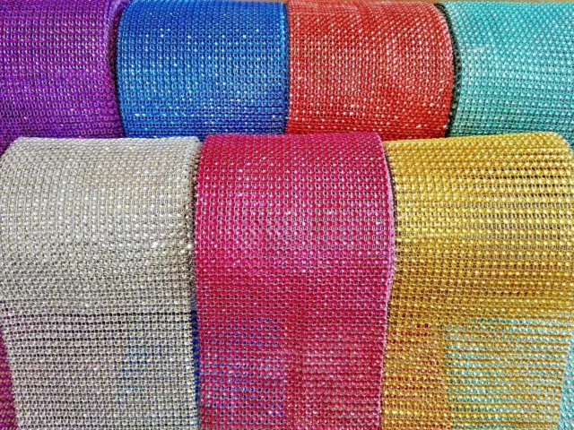 Metre Multi-Coloured Diamante  Diamond Rhinestone Effect Ribbon Trim Mesh Cake