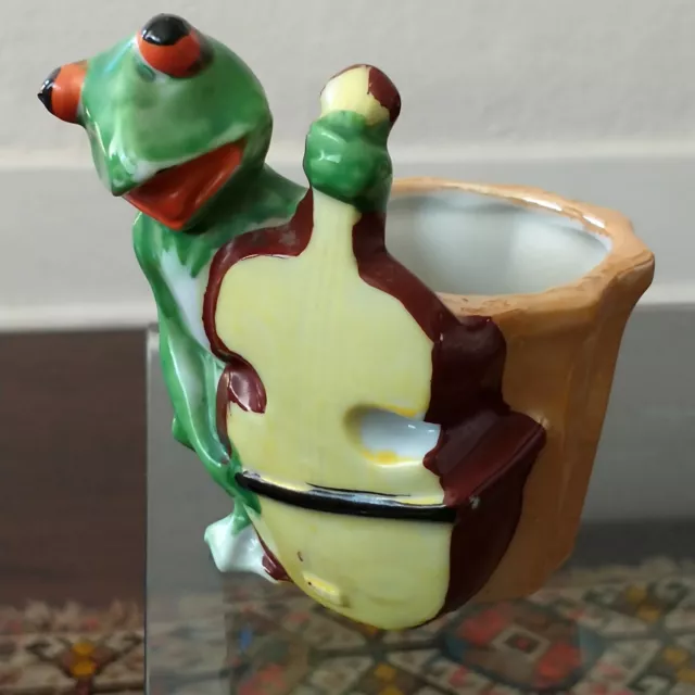 Anthropomorphic Frog Figurine Full Bass Occupied Japan Vtg Luster Vtg 40s Art