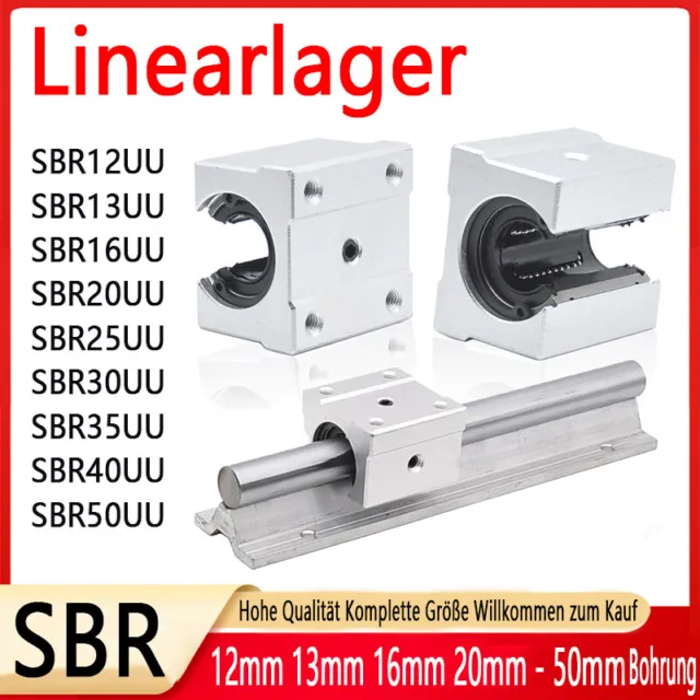 SBR 12/13/16/20/25/30/35/40/50UU Festlager Linearführungen Welle Lagerböcke CNC