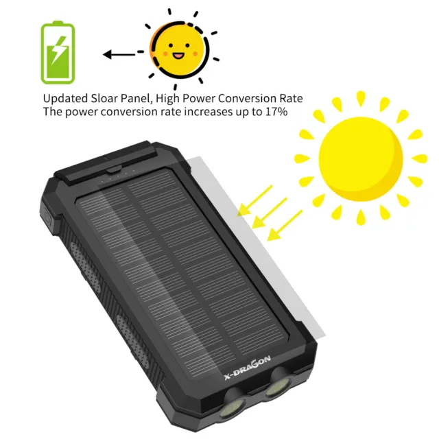 500000mAh Portable External Solar Power Bank Dual USB Battery Charger for Phone
