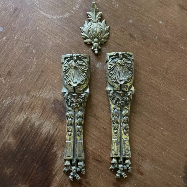 Three French brass decorative furniture pediments Ormolu original . early 20th