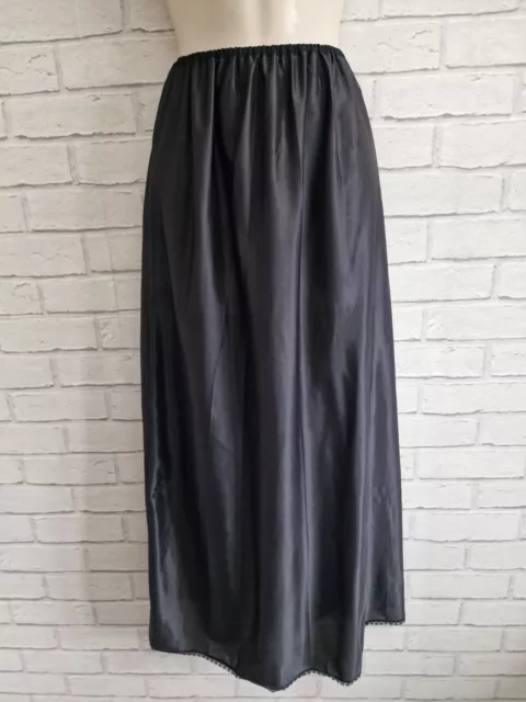 Vintage Petticoat Underskirt Slip Size 10 12 Long Maxi Black Elastic British