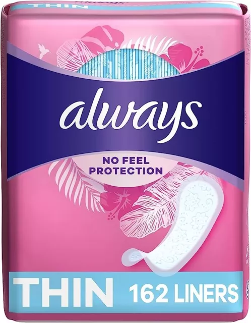 Always Thin Daily Panty Liners For Women, Light Absorbency, Unscented, 162 Count