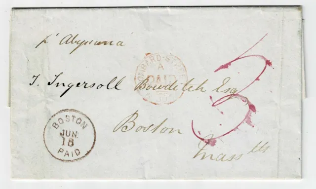 1874 Boston PAID cancel in magenta on incoming cover from England