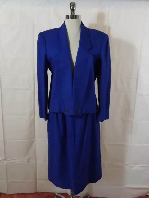 AMAZING Vtg 1960s CARLISLE Brilliant Blue Silk Wool Blend 2 PC SKIRT SUIT Sz 10