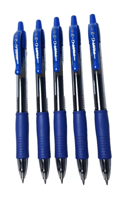 5 x Pilot G-2 Retractable Grip Roller Ball Gel Pens Fine 0.7 Tip - BLUE 🔵 3