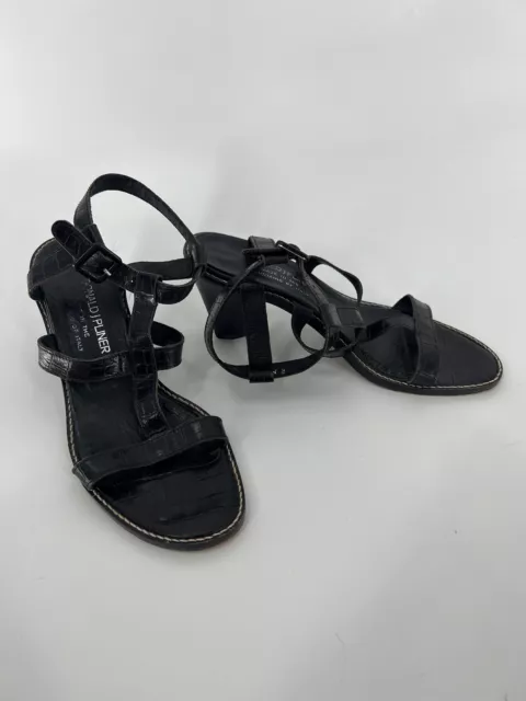 Donald J Pliner Womens Heeled Sandals Size 8 Black Leather T Strap Buckle Ankle