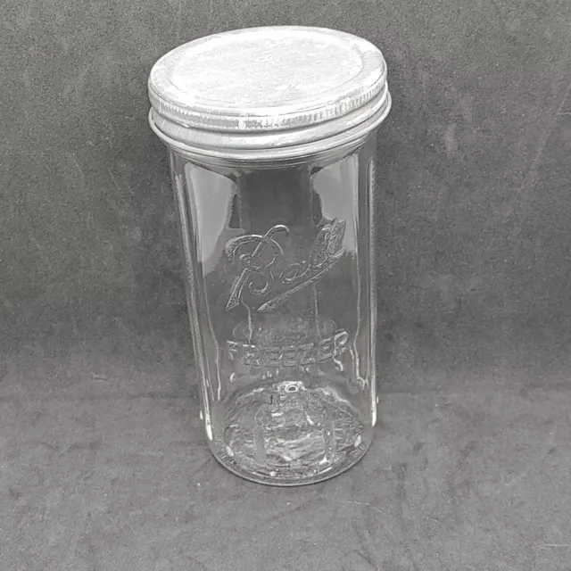 Vintage Ball Clear Glass Freezer Jar  Zinc Lid Quart 7"