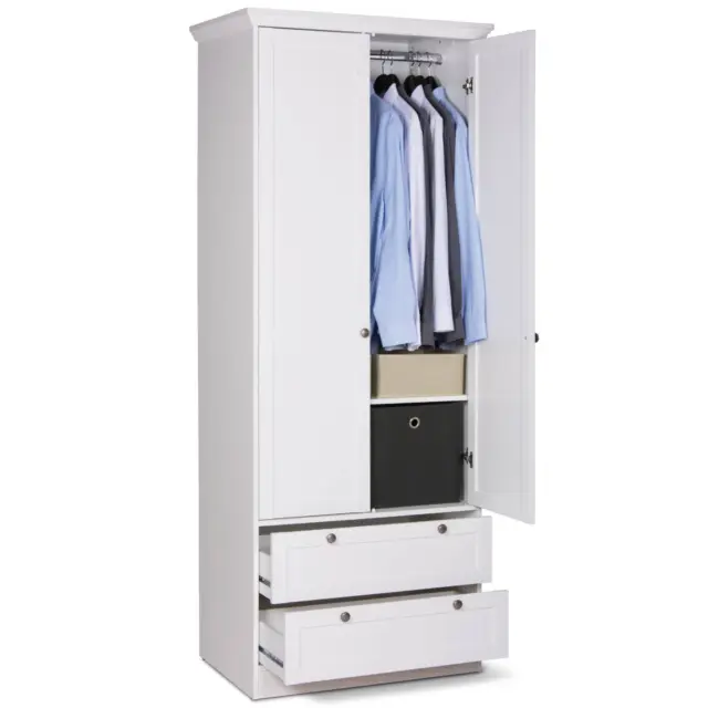 Armoire Chambre Meuble de Rangement Placard Dressing Blanc 2 Tiroirs Homestyle4u